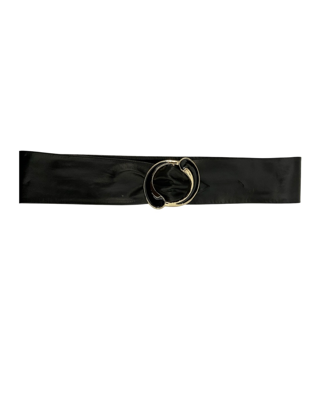 Black Faux Leather Waist Belt with Gold Knot Buckle